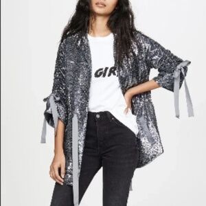 NWT Cinq a Sept Mathieu Sequin Jacket, Silver, Size Large